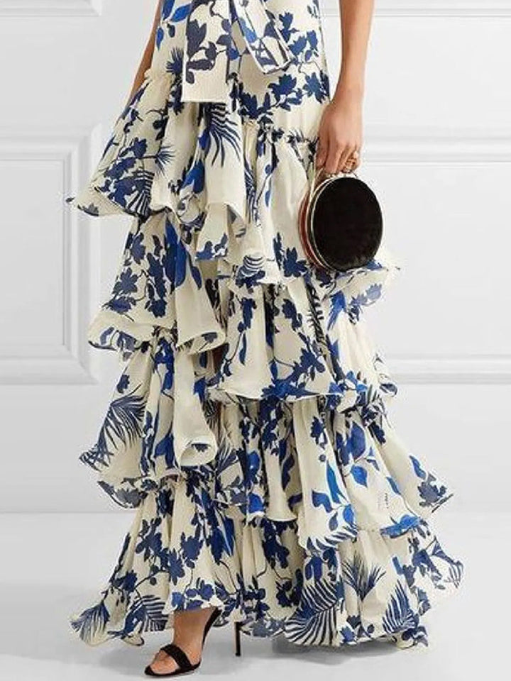 Sznurowana sukienka maxi ze spódnicą w kształcie lolity