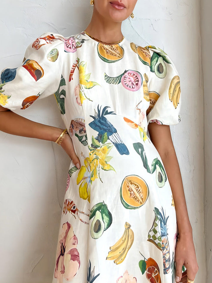 패션 그래피티 프린트 슬림핏 다목적 맥시 드레스