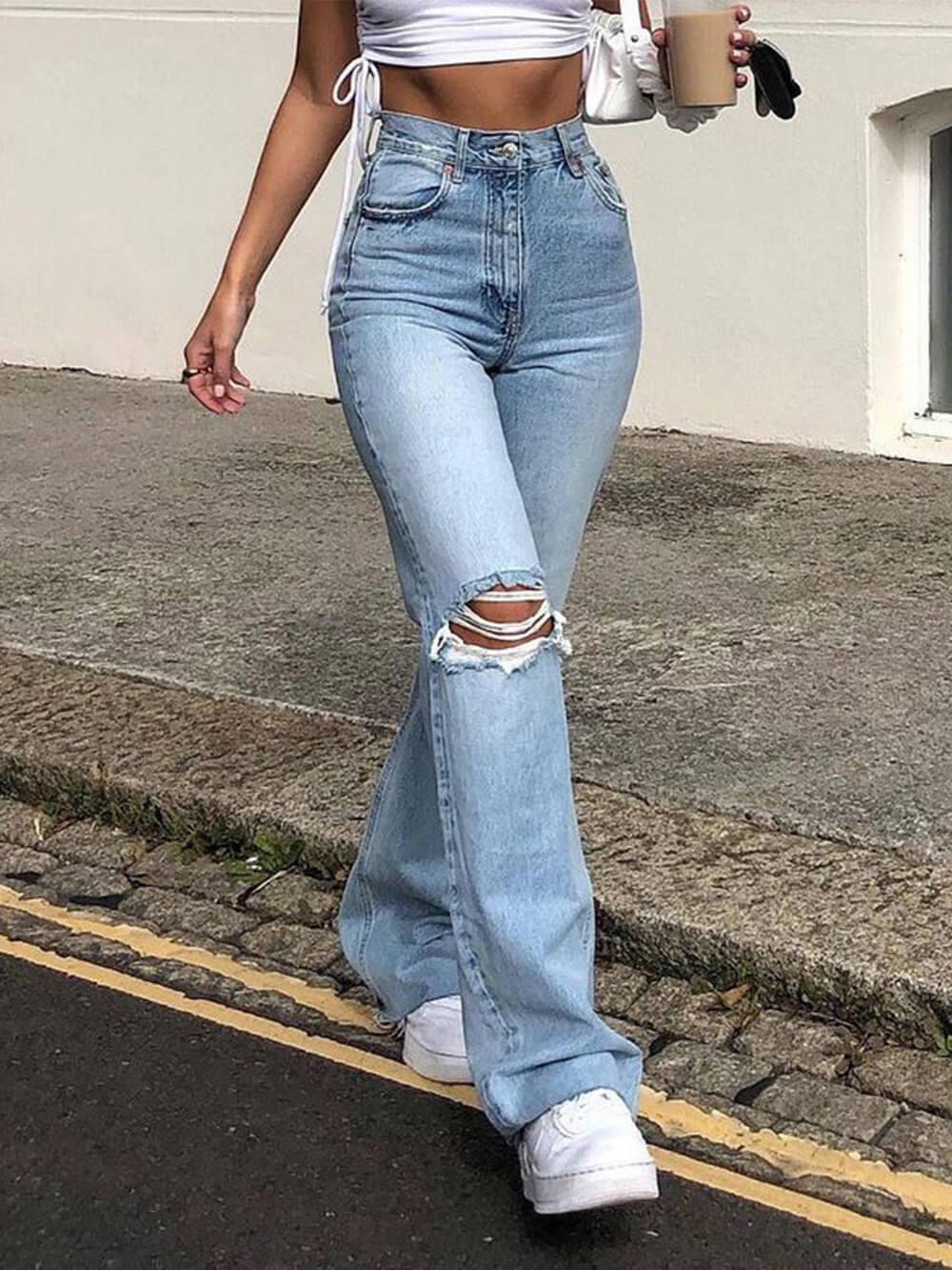Rippede jeans med brede ben