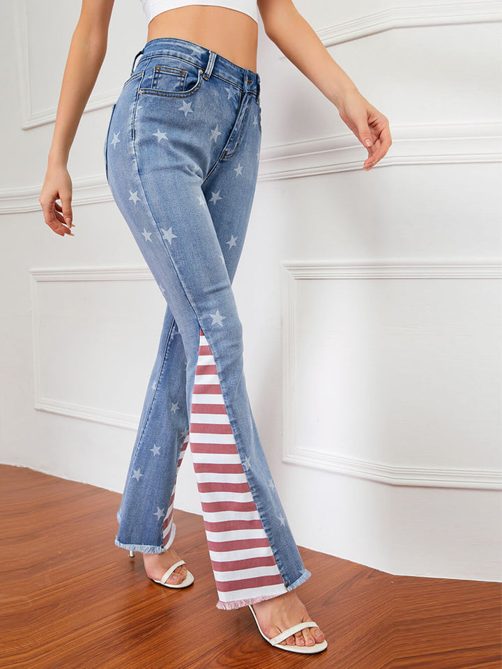 Jeans met colorblock-streep en sterrenprint