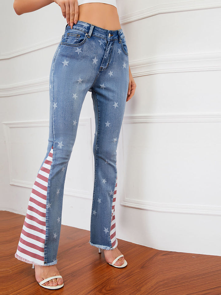 Jeans a righe colorblock con stelle stampate