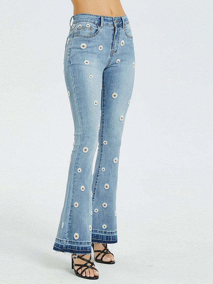 Broderede blussede Daisy-jeans