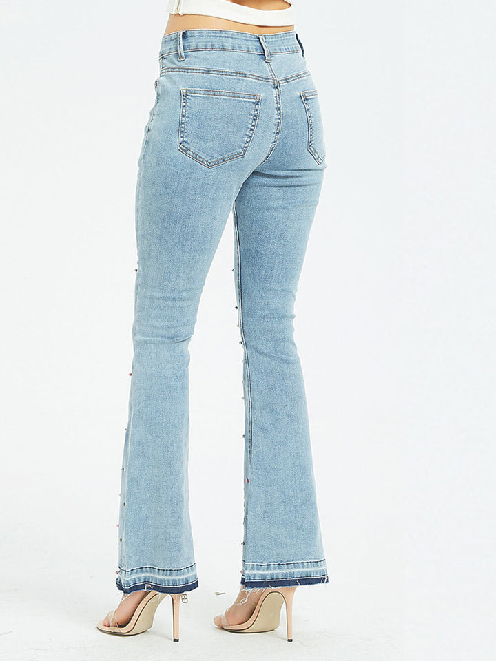 Bestickte Denim-Jeans mit weitem Bein