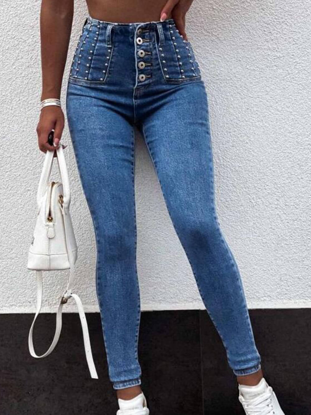 Jeans a tubino con vestibilità slim e perline
