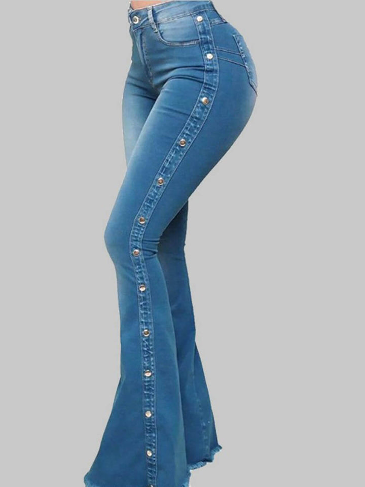 Jeans largos com cintura alta e stretch