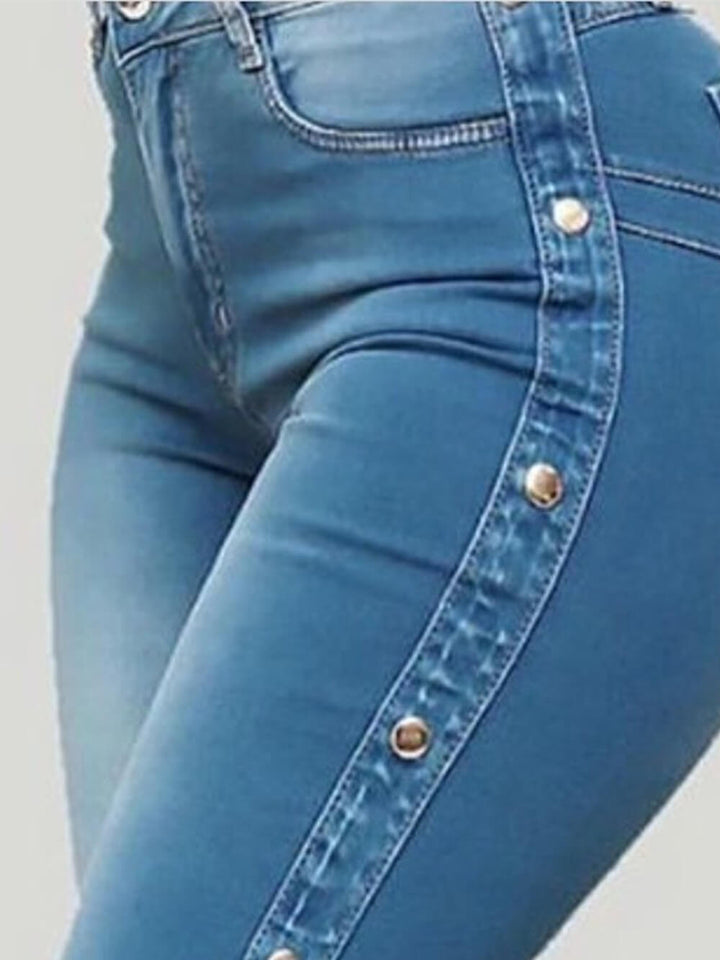 Jeans largos com cintura alta e stretch