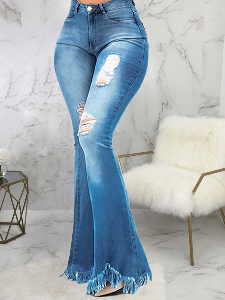 Trendy slim-fit gewassen gescheurde jeans