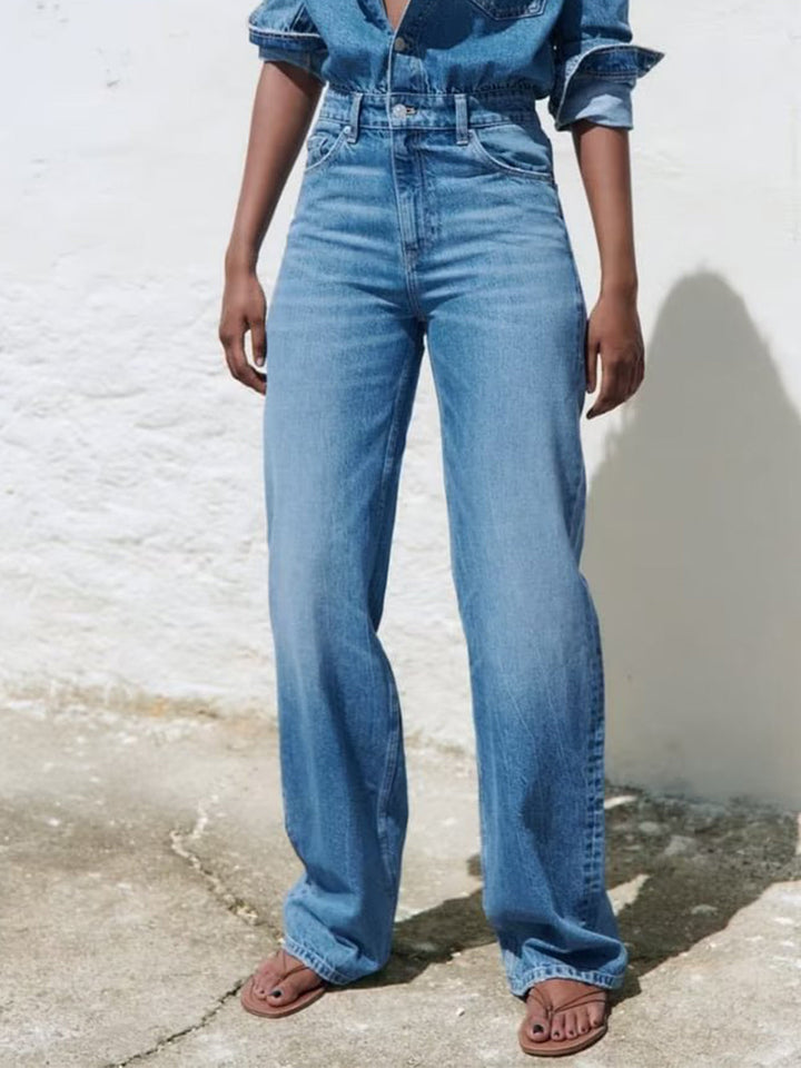Macacão jeans reto casual