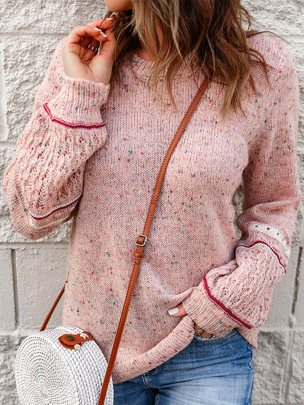 V-ringad tröja Blush Wool-Cashmere Dots Knit