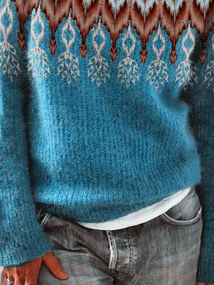 라운드 넥 컬러 블록 루즈 풀오버 스웨터