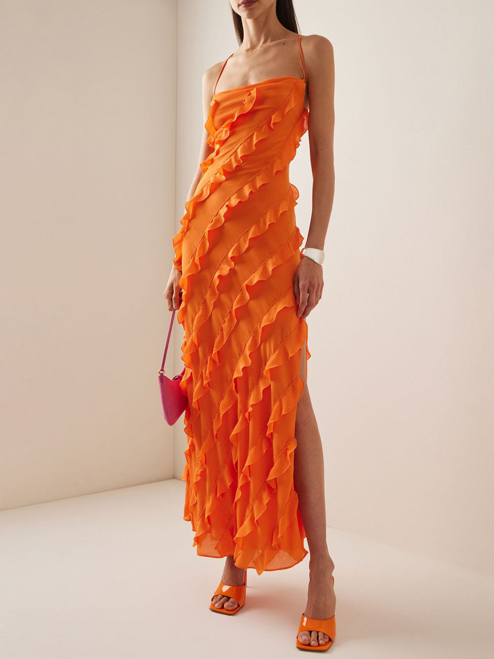 Dřevěné ušní sukně s rozparkem Maxi šaty