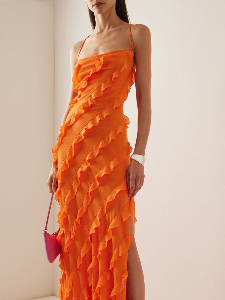 Dřevěné ušní sukně s rozparkem Maxi šaty