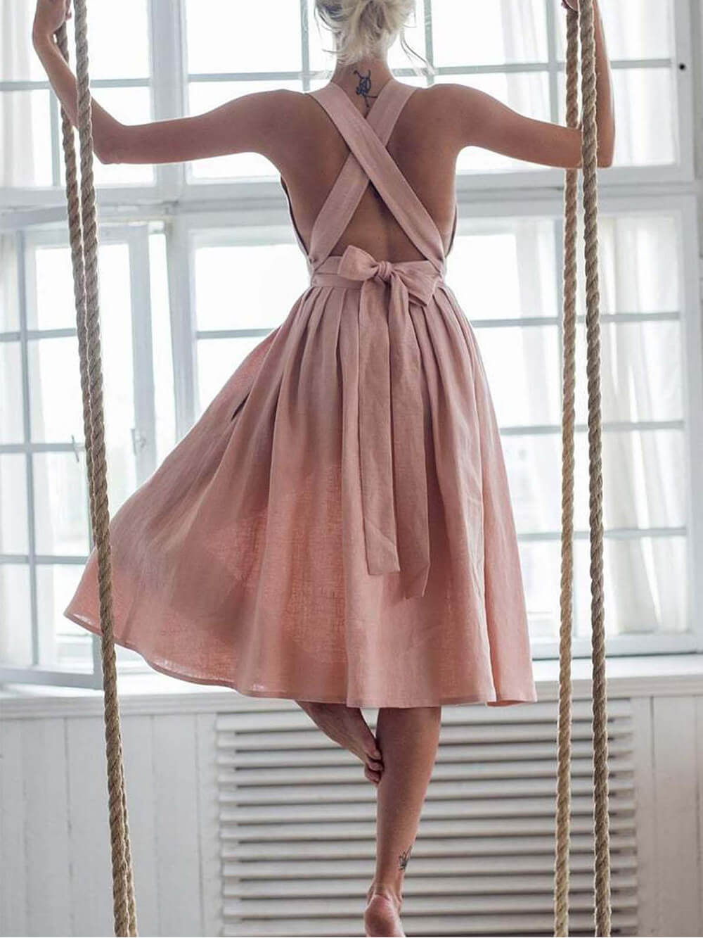 Sexy Backless Linen Dress