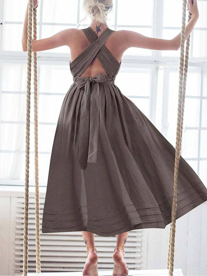 Sexy Backless Linen Dress