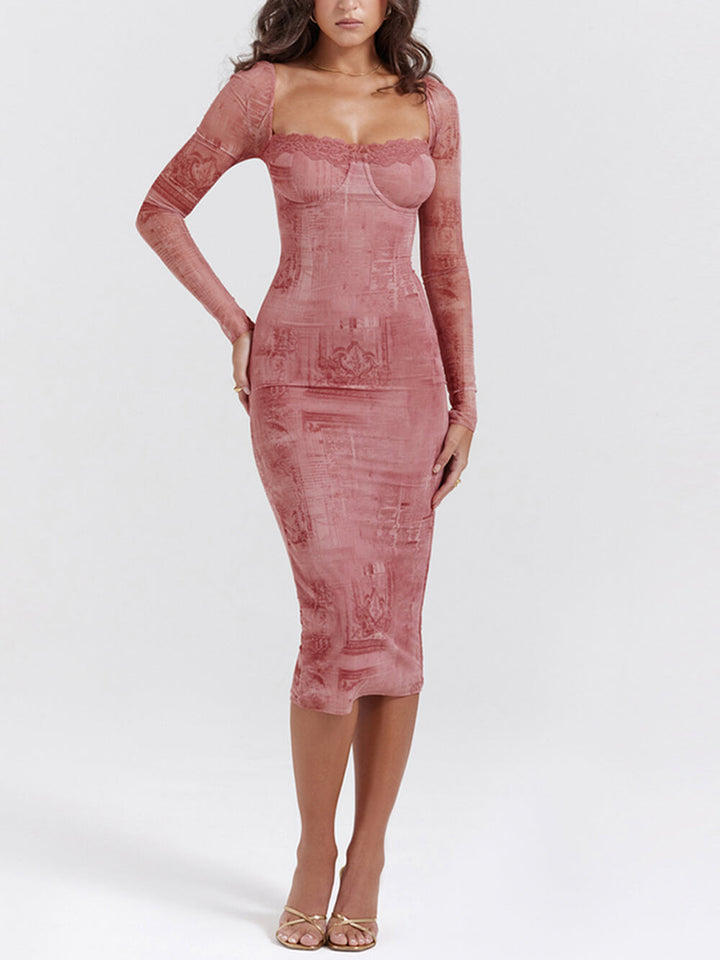 핑크 프린트 코르셋 드레스