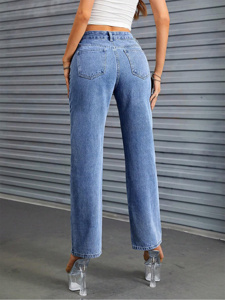 Straight-Been gewaschen Jeans