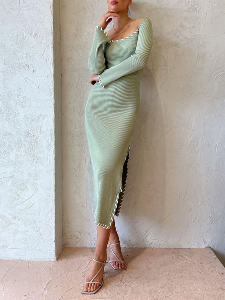 Sukienka midi w jednolitym kolorze z wysokim stanem i rozcięciem
