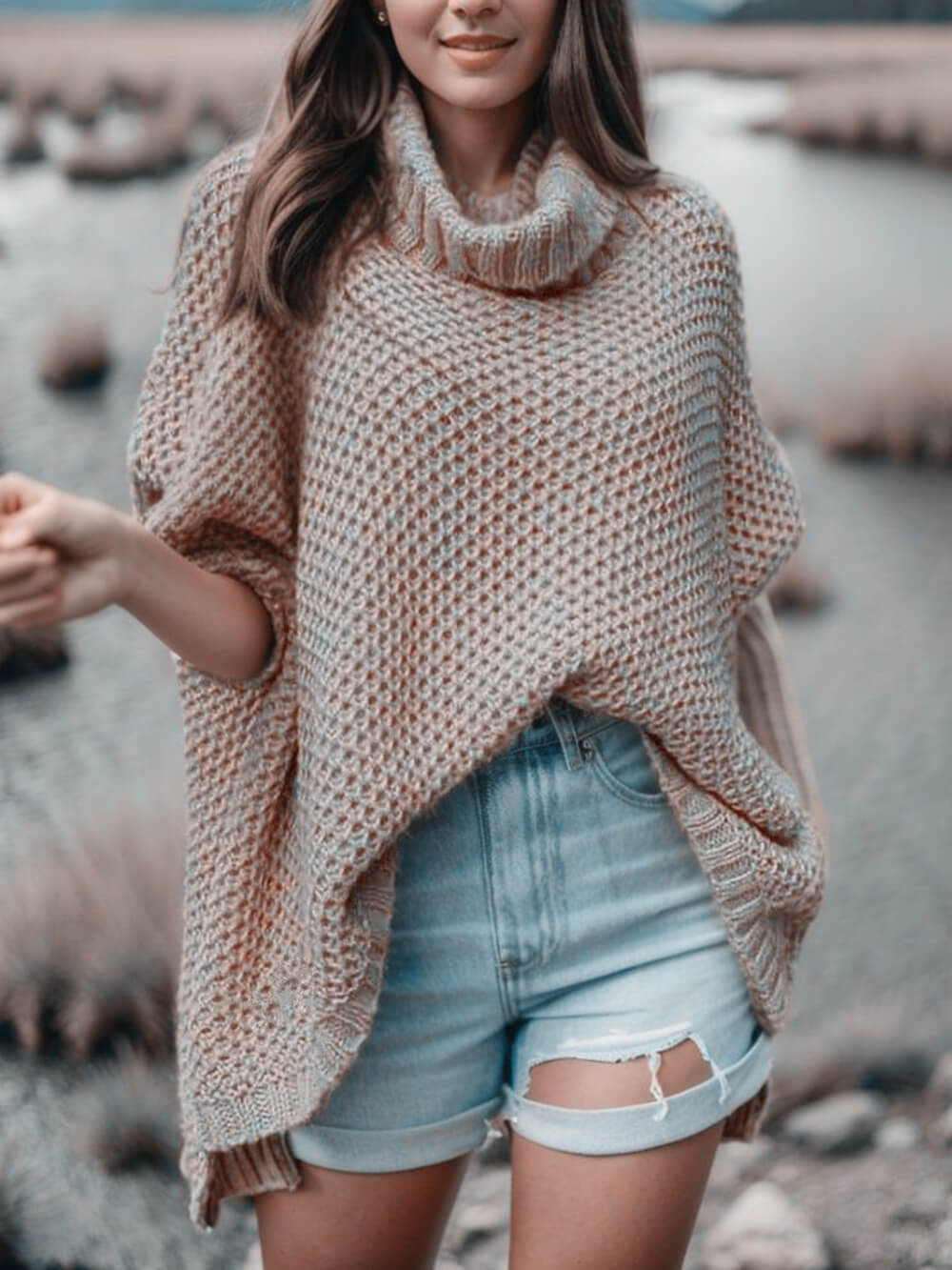 Solid Dolman-sleeve sweater med rullekrave
