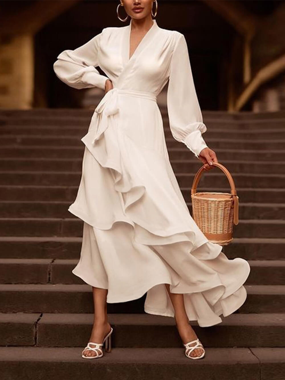 Elegantní nařasené jednobarevné maxi šaty