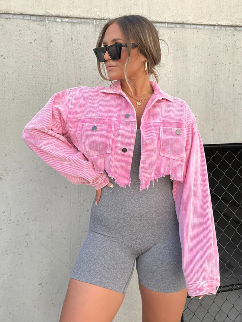 Cropped Cord Jacket Pink