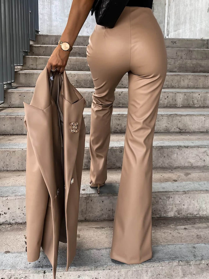 Δερμάτινο παντελόνι Pu casual με σκίσιμο