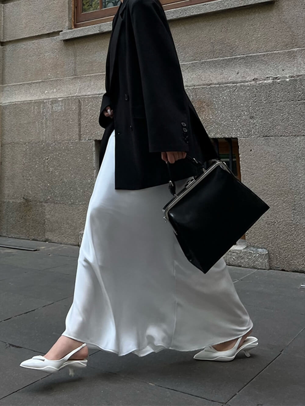 Acetátová saténová hedvábná sukně s vysokým pasem