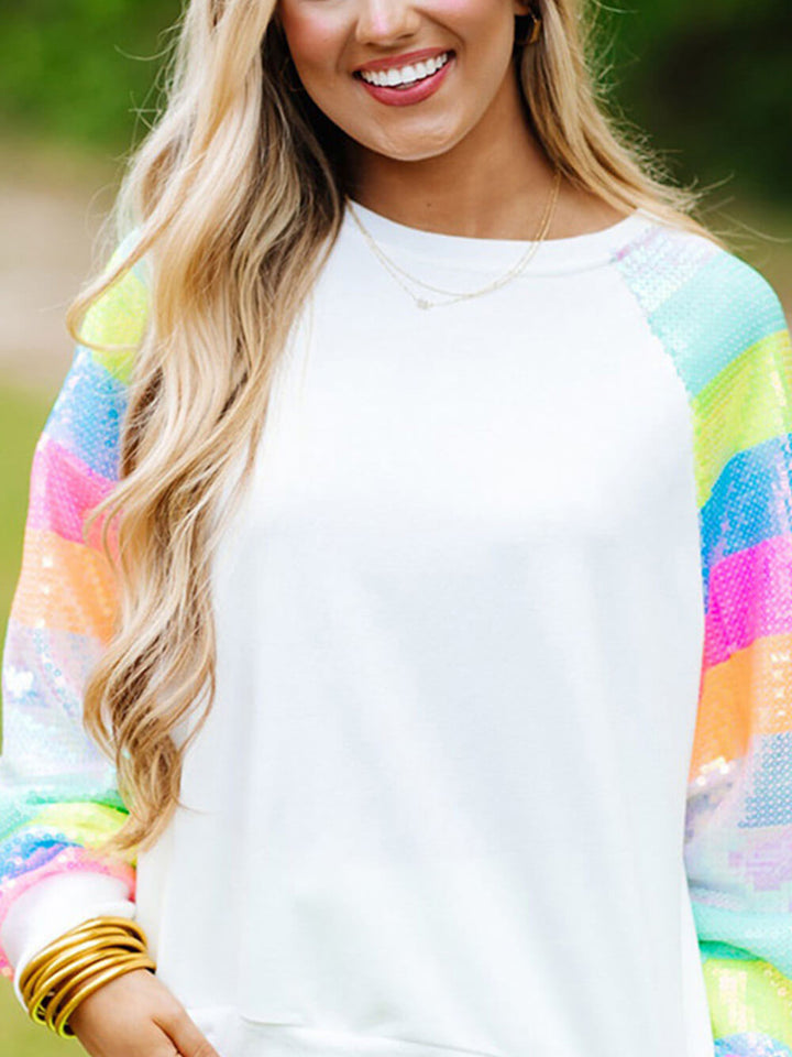 Sweatshirt met patchwork en pailletten en ronde hals