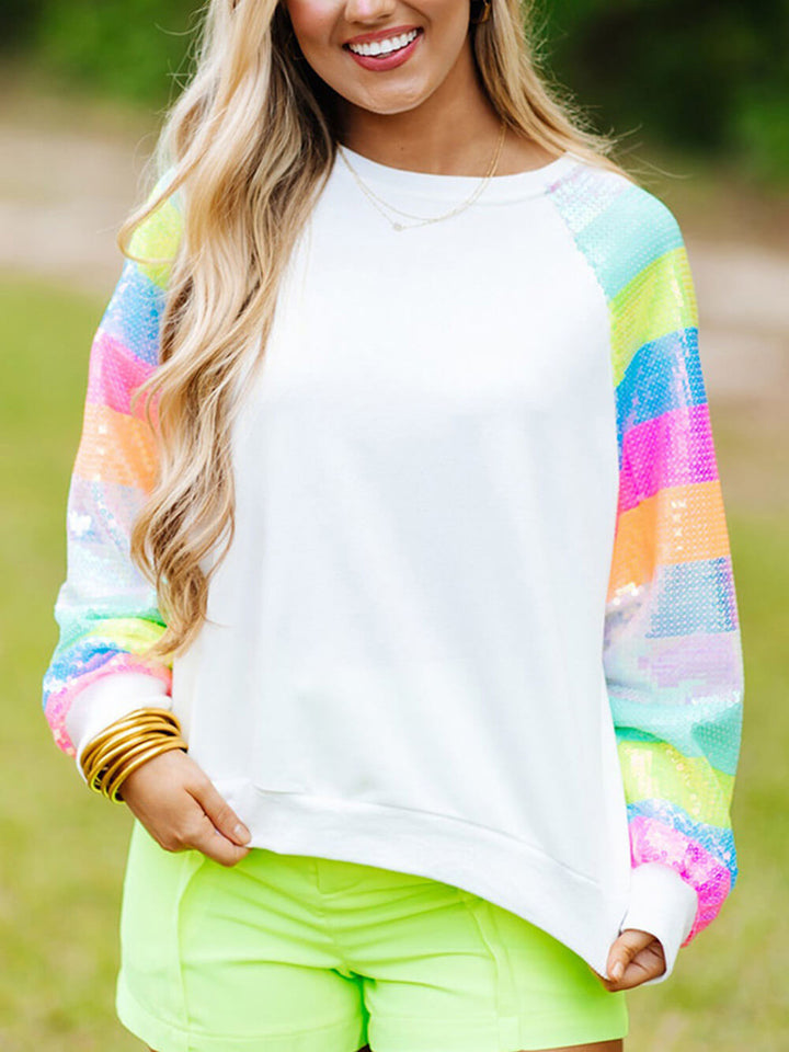 Sweatshirt met patchwork en pailletten en ronde hals