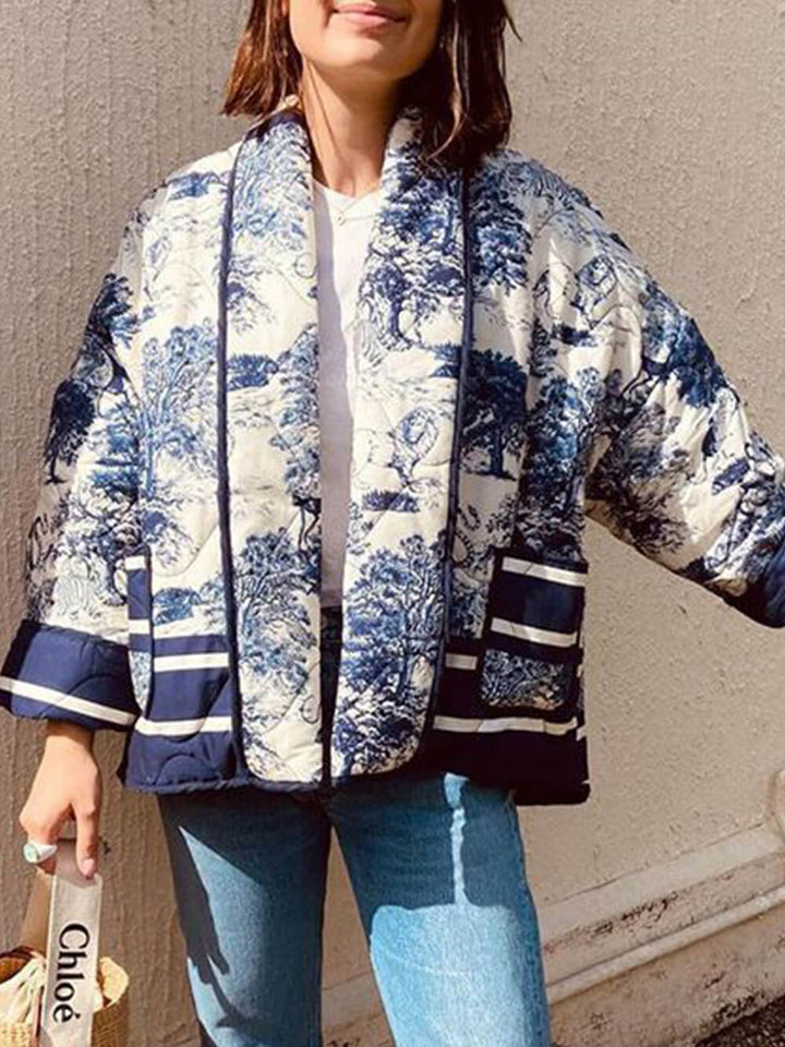 Jaqueta acolchoada de algodão estampada com bolsos duplos