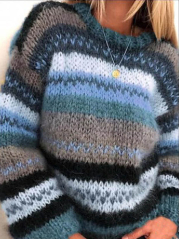 Duhový volný ležérní teplý pletený svetr