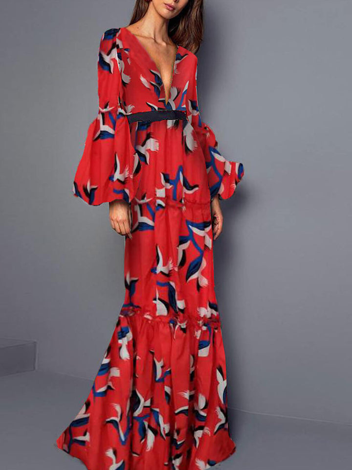Sexy maxi-jurk met V-hals en tailleband