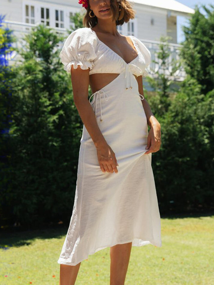 Sukienka midi z rękawami księżniczki w jednolitym kolorze
