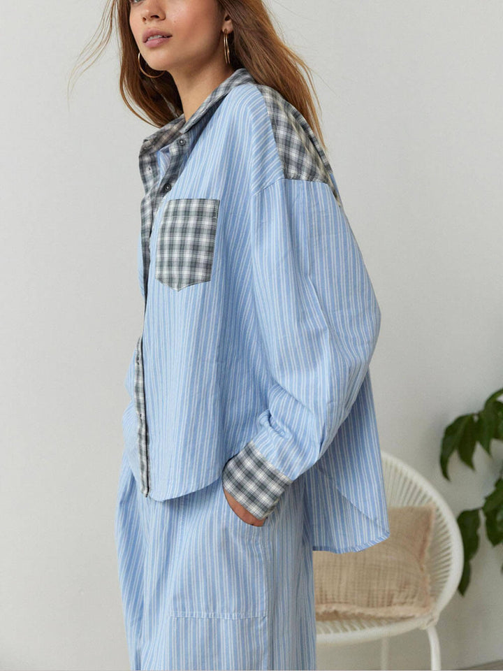 Conjunto de pijama con empalme suelto azul cielo