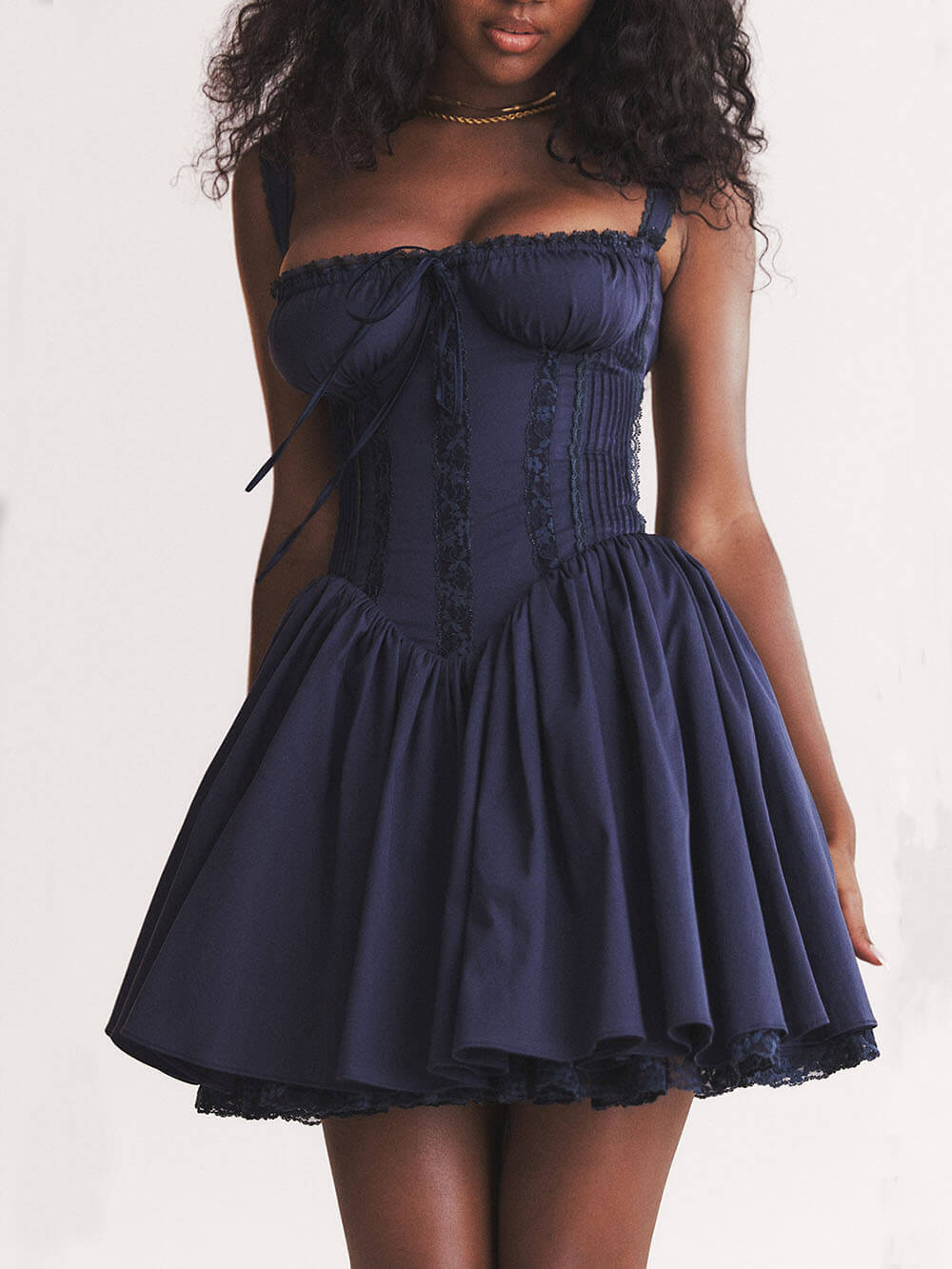 Mini abito corsetto blu scuro francese
