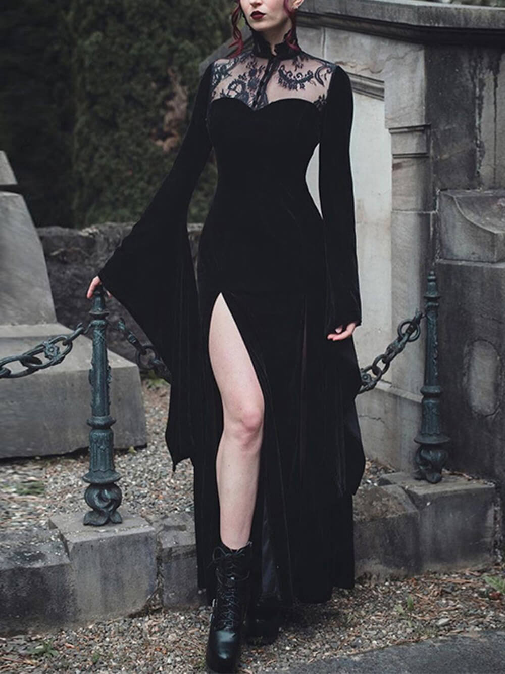 Vestido largo de bruja con falda con abertura sexy de Halloween
