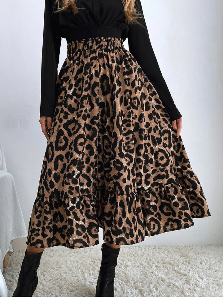 Jupe taille haute sexy à imprimé léopard