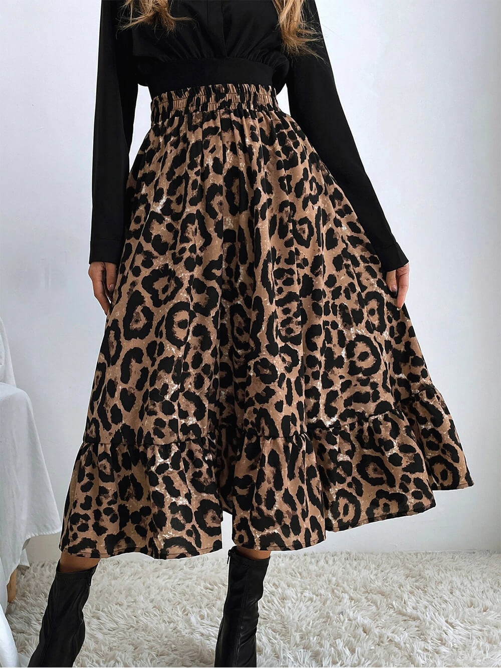 Sexy leopardí sukně s vysokým pasem