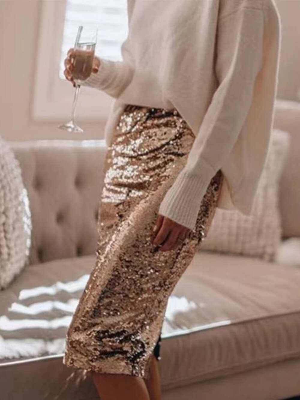 A-line kjol med paljetter och höft