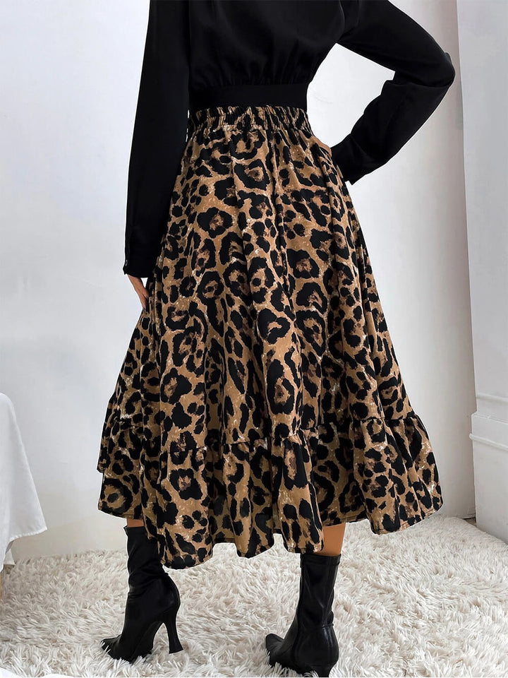Falda sexy de cintura alta con estampado de leopardo