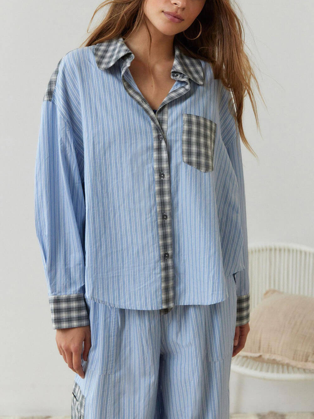 Sky Blue Loose Splice Pyjamas Set
