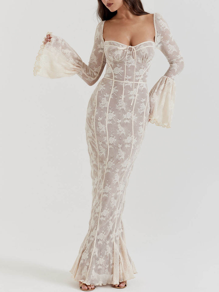 Vintage Κρεμ Δαντελένιο Μάξι Φόρεμα