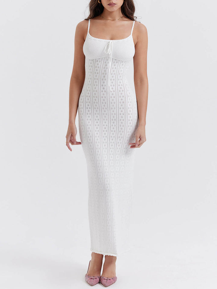 Λευκό πλεκτό μάξι φόρεμα