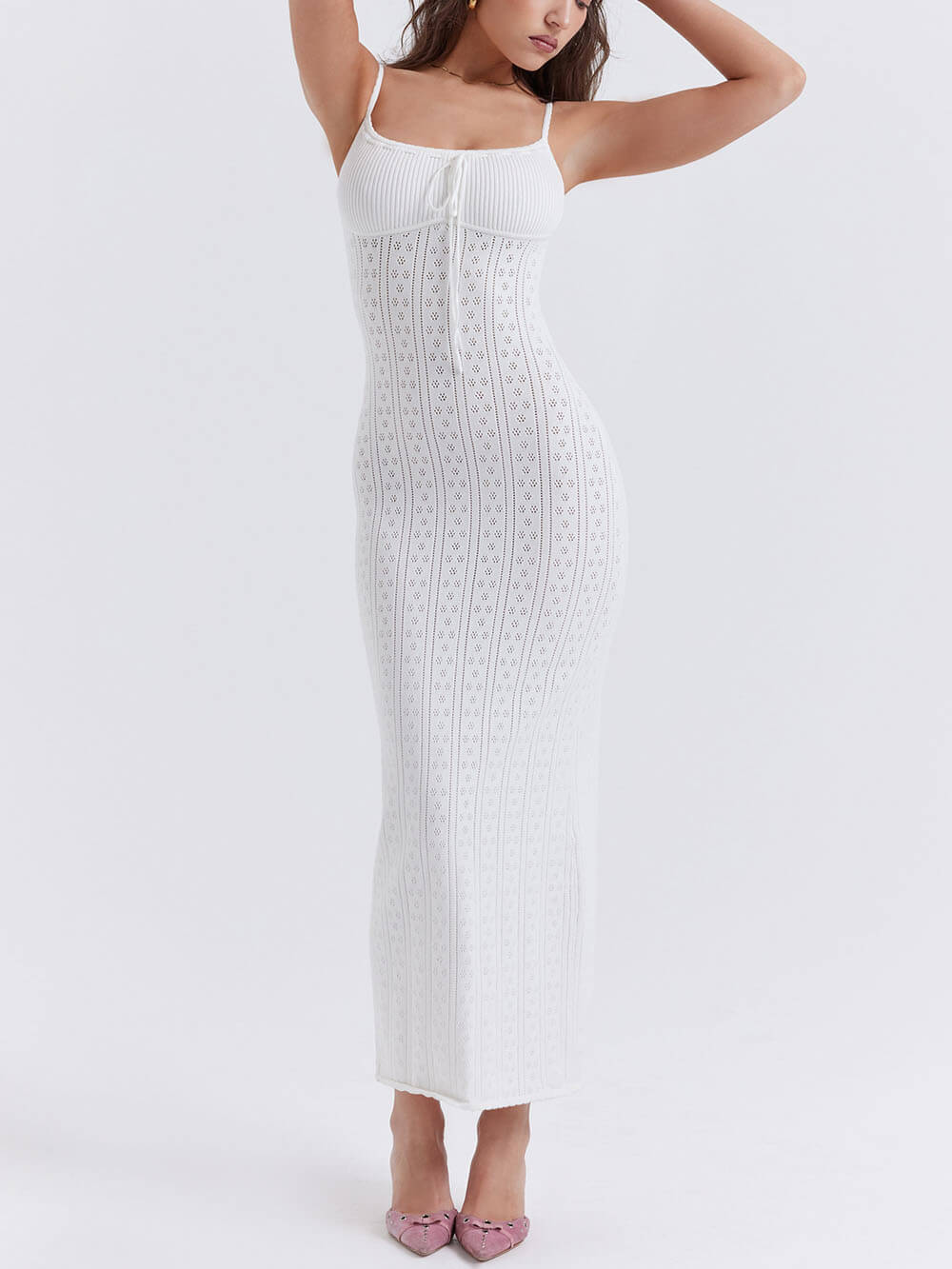 Λευκό πλεκτό μάξι φόρεμα