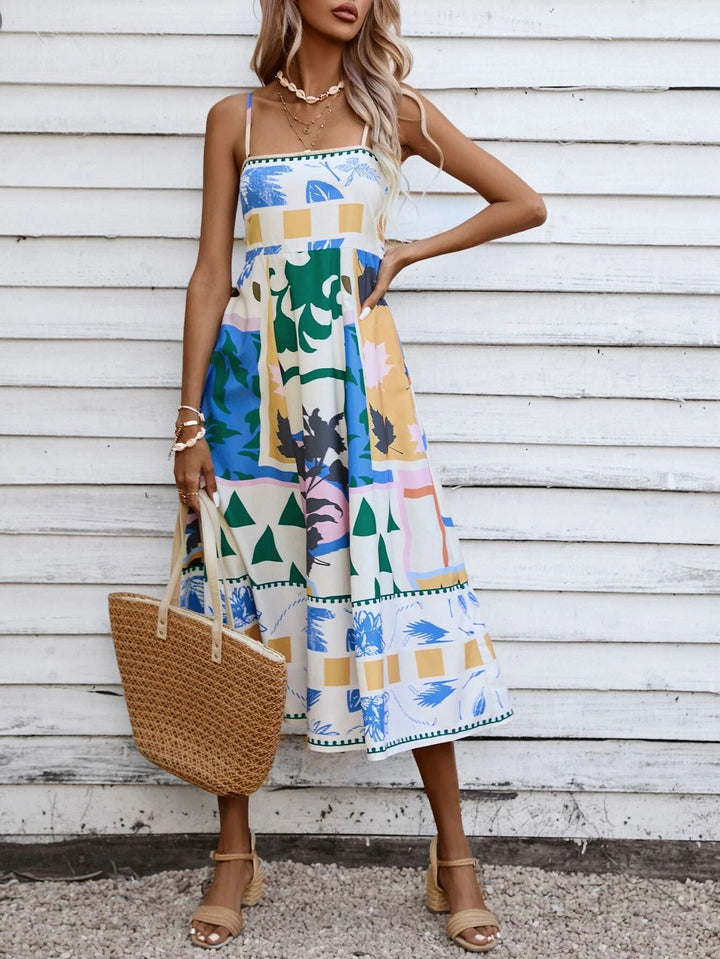 Patchwork Slip Maxi Dress: Abstract Colorful Printed