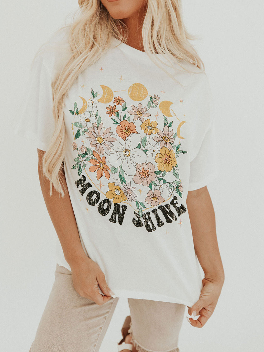 Floral Moon Shine grafisk t-shirt