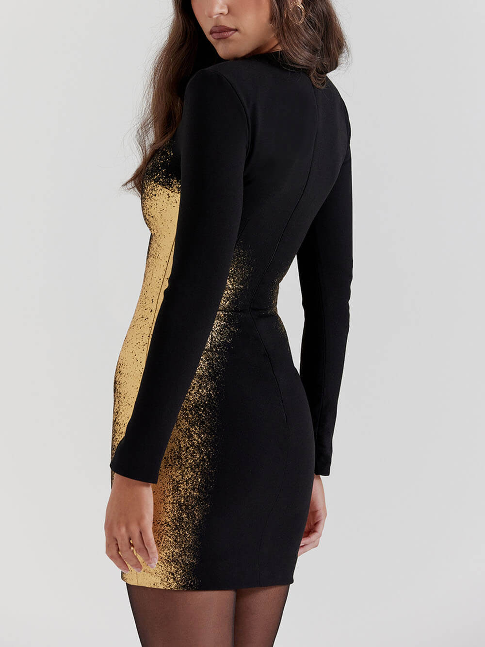 Black & Gold Foil Print Mini Dress
