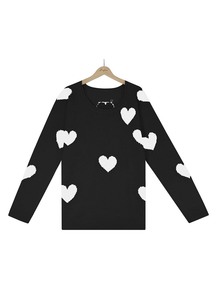 Dzianinowy sweter walentynkowy z dekoltem w kształcie litery V