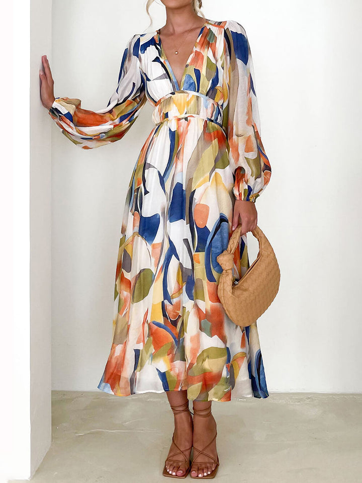 Sukienka maxi w kolorowy geometryczny wzór