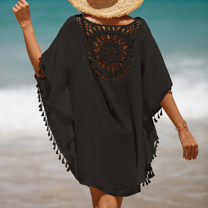 Ručně háčkované volné třásně slunečnicová plážová halenka přikrýt