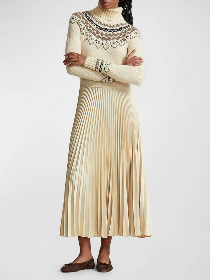 Hybrid genser-plissert turtleneck-kjole